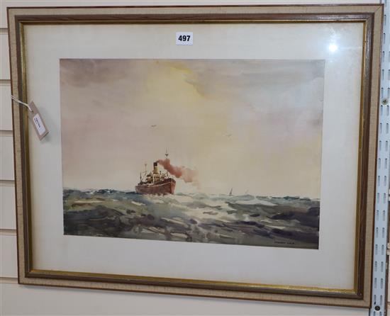 Sidney Vale (1916-1991), Estuary Steamer, watercolour, 35 x 50cm